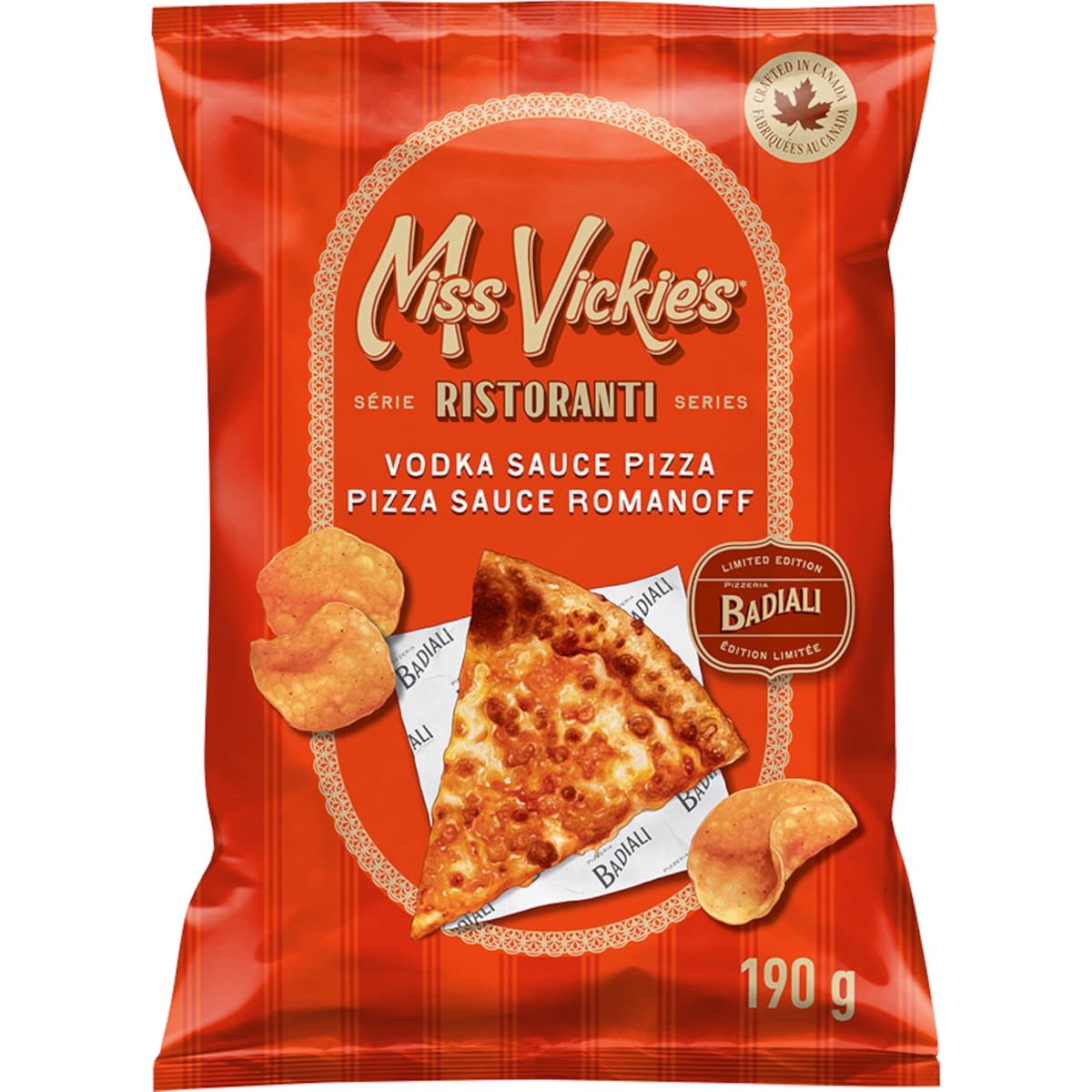 Miss Vickies Vodka Sauce Pizza Flavour Kettle Cooked Potato Chips 190 g, $2.89/100g