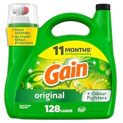 Gain Liquid Laundry Detergent, Original Scent, 128 loads, Freshness + Odour Fighting, High efficiency washing machine iquid cleaning soap 5.44 l, $0.51/100ml