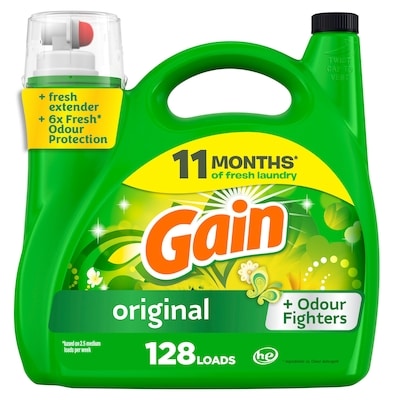 Gain Liquid Laundry Detergent, Original Scent, 128 loads, Freshness + Odour Fighting, High efficiency washing machine iquid cleaning soap 5.44 l, $0.48/100ml