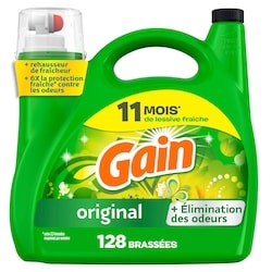 Gain Détergent à lessive liquide, parfum Original,  128 brassées, fraîcheur + élimination des odeurs, savon nettoyant liquide haute efficacité pour laveuse 5.44 l, 0,51 $/100ml