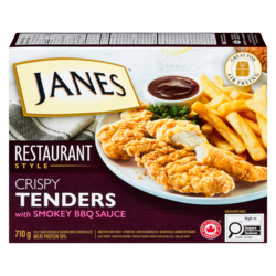 Janes Fully Cooked Breaded Seasoned Chicken Breast Fillets Crispy Tenders With Smokey Bbq Sauce 710 g, $2.39/100g