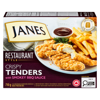Janes Fully Cooked Breaded Seasoned Chicken Breast Fillets Crispy Tenders With Smokey Bbq Sauce 710 g, $2.39/100g