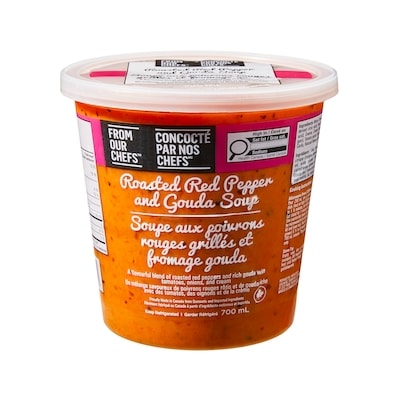 Concocté par nos chefs Soupe au gouda et aux poivrons rouges grillés 700 ml, 1,36 $/100g