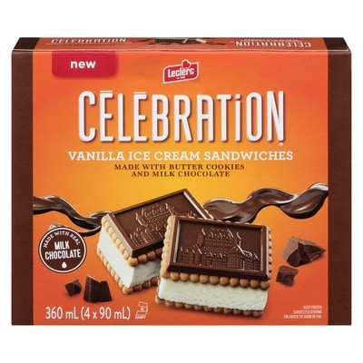 Leclerc Vanilla Ice Cream Sandwiches 4x90.0 ml, $2.44/100ml