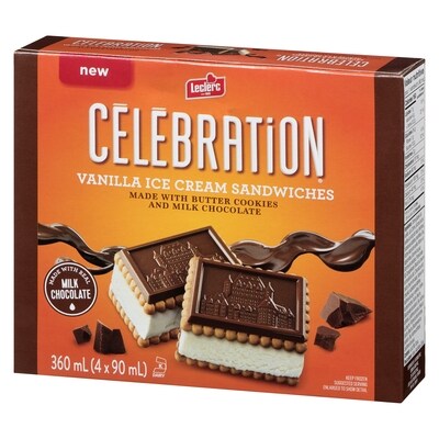 Leclerc Vanilla Ice Cream Sandwiches - 4x90.0 ml | Zehrs
