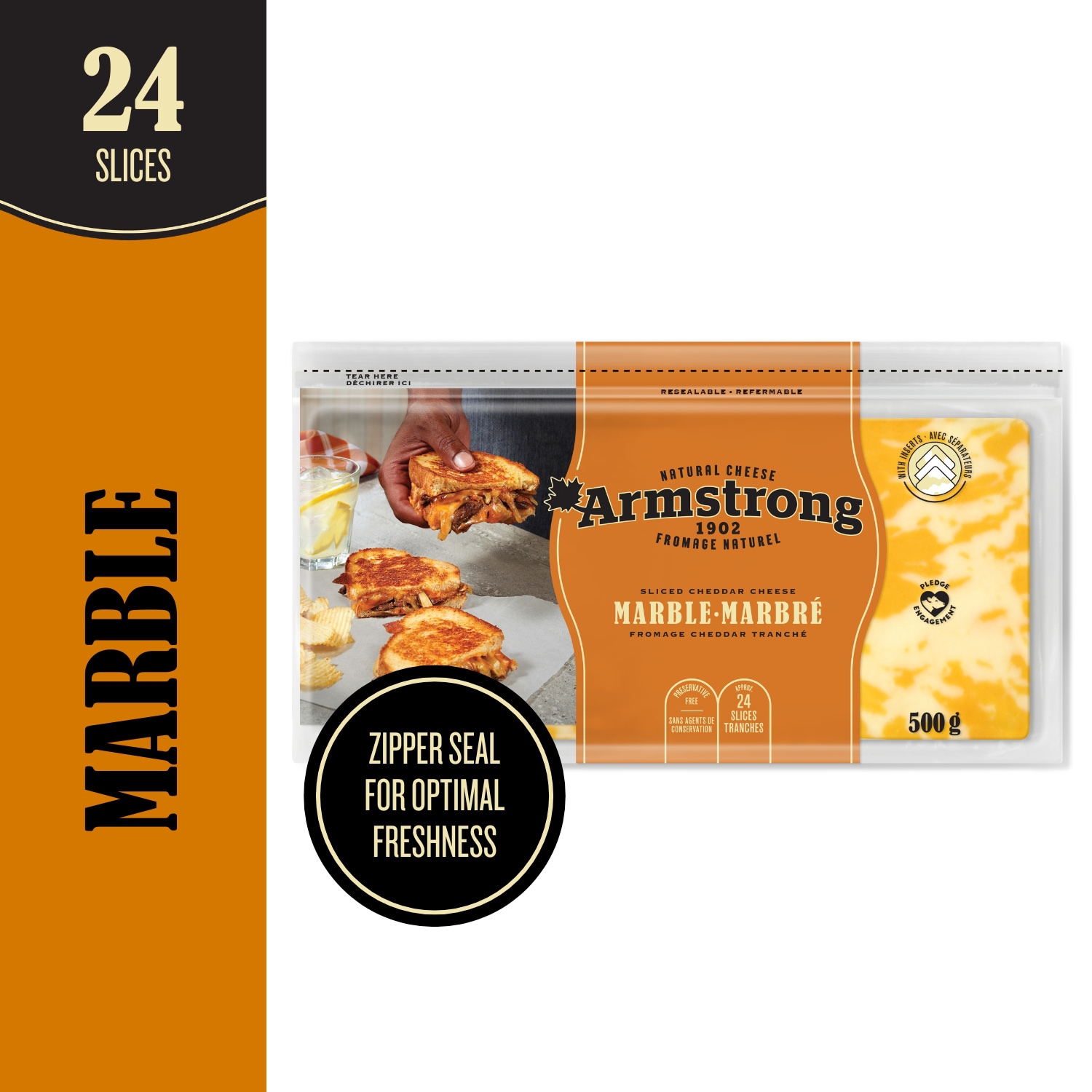 Armstrong Sliced Cheddar Cheese Marble 31 % M.F. 500 g, $1.96/100g
