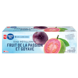 PC Menu Bleu Eau pétillante saveur fruit de la passion et goyave  12x355.0 ml, 0,13 $/100ml