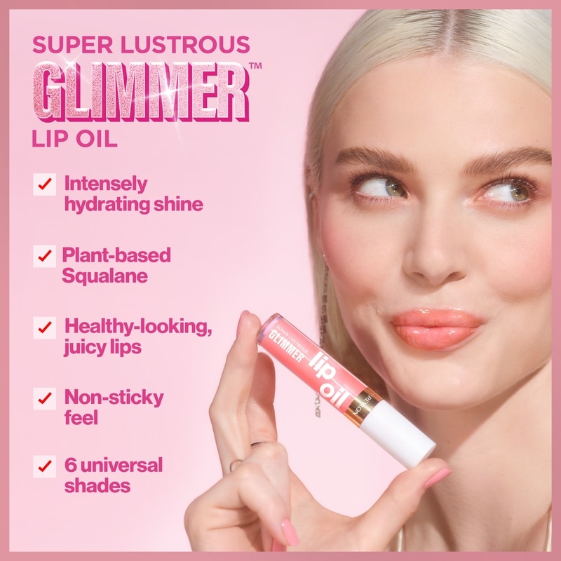 Super Lustrous Glimmer Lip Oil, 007 Posh Peach, Moisturizing