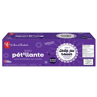 le Choix du Président Eau pétillante aromatisée au soda, arôme de soda au raisin, 12 canettes 12x355.0 ml, 0,13 $/100ml