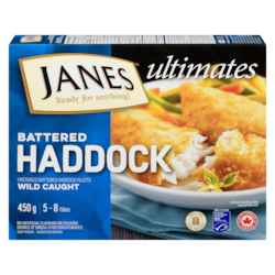 Janes Battered Haddock 450 g, $2.89/100g