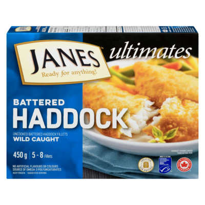 Janes Battered Haddock 450 g, $2.89/100g