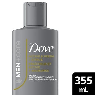 Dove 3‑en‑1 Active & Fresh aux agrumes 355 ml, 2,25 $/100ml