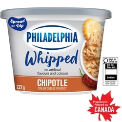 Philadelphia Produit de fromage à la crème fouetté, 1 pot, pour tremper ou tartiner, saveur chipotle, sans arômes ni colorants artificiels 227 g, 1,76 $/100g