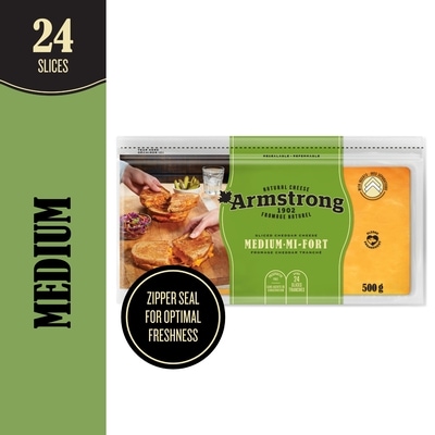 Armstrong Sliced Cheddar Cheese Medium 31 % M.F. 500 g, $1.96/100g