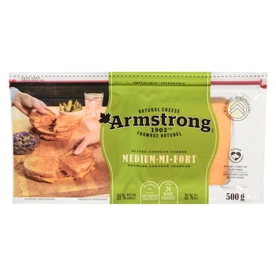 Armstrong Sliced Cheddar Cheese Medium 31 % M.F. 500 g, $1.96/100g