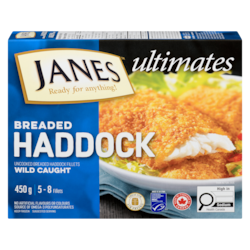 Janes Breaded Haddock 450 g, $2.89/100g