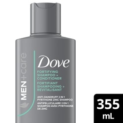 Dove 2‑en‑1 antipelliculaire au zinc et menthol 355 ml, 1,41 $/100ml