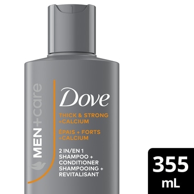 Dove 2 en shampooing + revitalisant épais + forts + calcium 355 ml, 2,39 $/100ml