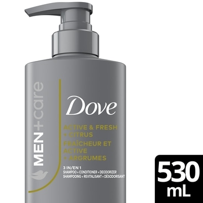 Dove 3‑en‑1 Active & Fresh aux agrumes 530 ml, 1,58 $/100ml