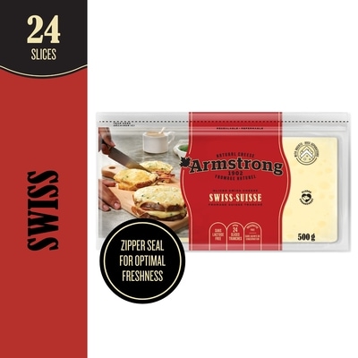 Armstrong Sliced Swiss Cheese 27 % M.F. 500 g, $1.96/100g