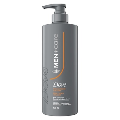 Dove 2-en-1 shampooing + revitalisant pour cheveux fragiles, men+care thick + strong renforce la chevelure avec calcium, 530ml 530 ml, 1,51 $/100ml