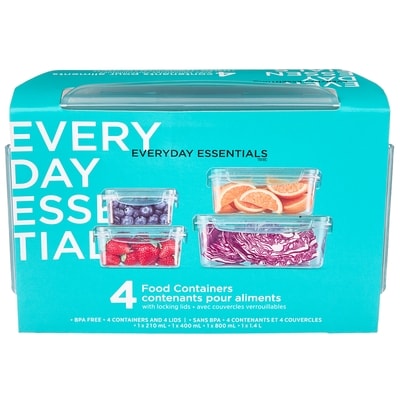 Everyday Essentials Food Containers with Locking Lids 4 Pack - Small Mixed Set 4 ea, $1.50/1ea