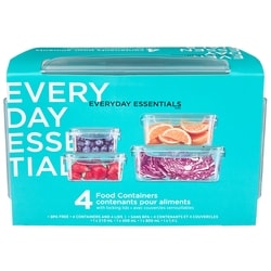 Everyday Essentials Lot de 4 contenants pour aliments avec couvercles verrouillables - assortiment de petits contenants 4 ea, 1,50 $/1ch