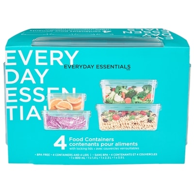 Everyday Essentials Lot de 4 contenants pour aliments avec couvercles verrouillables - assortiment de grands contenants 4 ea, 1,75 $/1ch