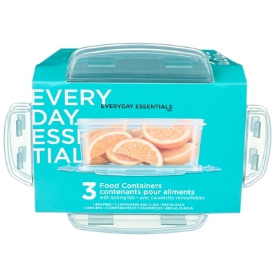 Everyday Essentials Food Containers with Locking Lids 3 Pack - 800 mL Each 3 ea, $2.33/1ea