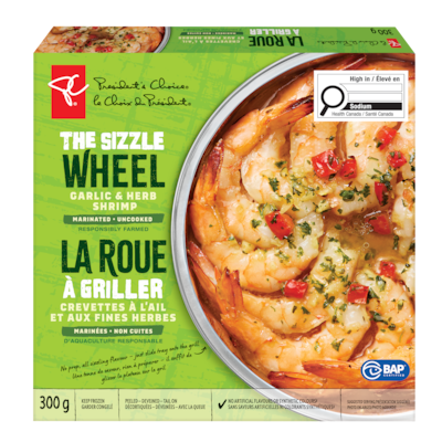 President's Choice The Sizzle Wheel Garlic and Herb Shrimp 300 g, $4.33/100g