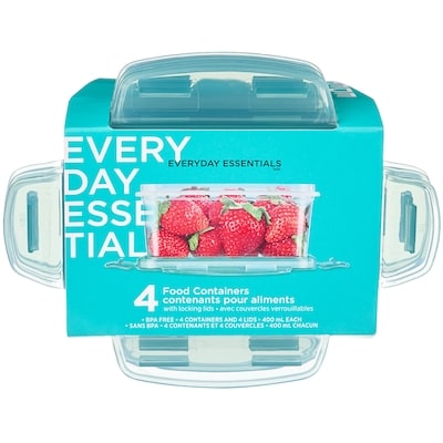 Everyday Essentials Lot de 4 contenants pour aliments avec couvercles verrouillables - 400 mL 4 ea, 1,75 $/1ch