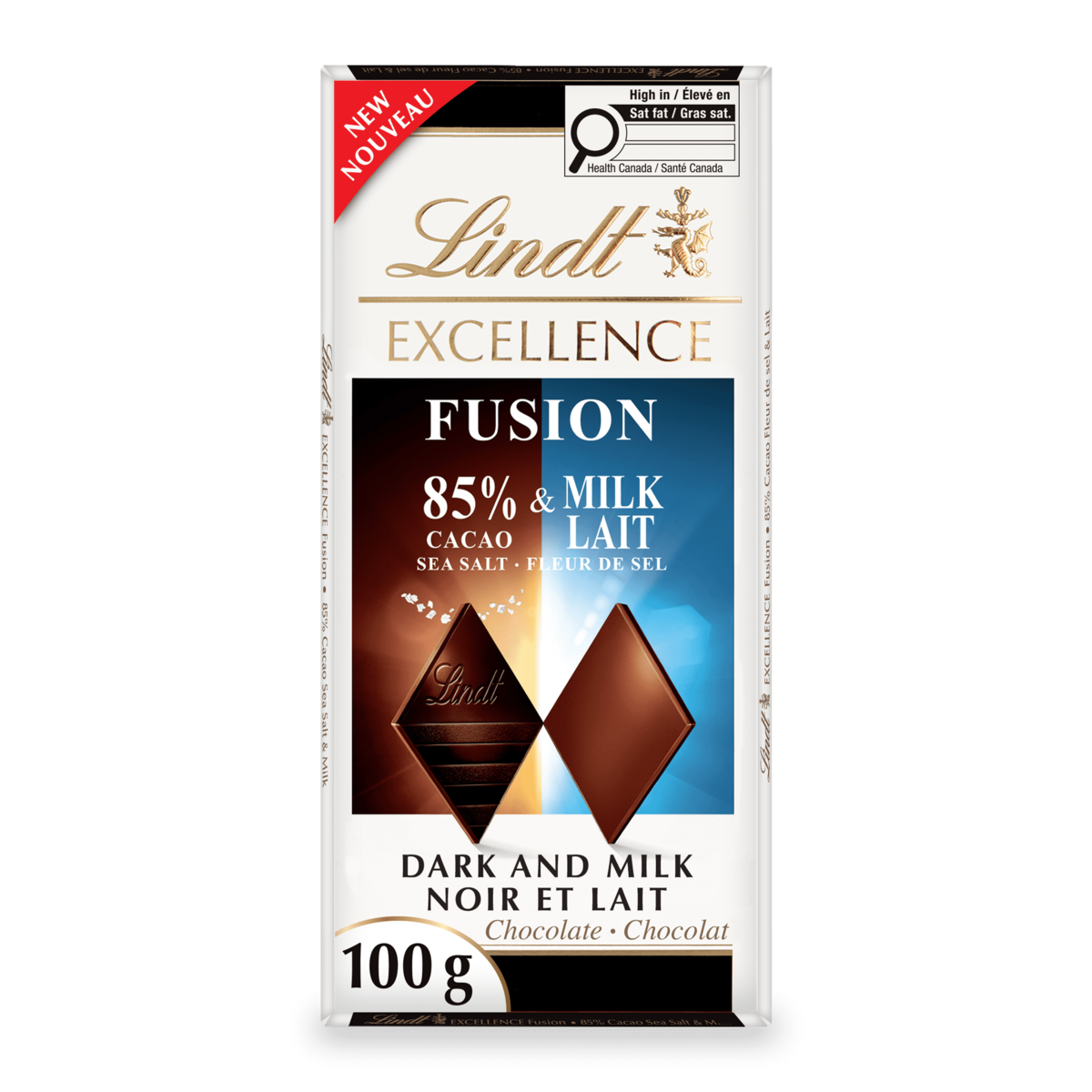 Lindt EXCELLENCE Fusion 85% Cacao Sea Salt & Milk Chocolate Bar