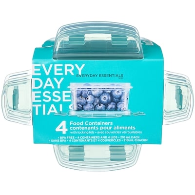 Everyday Essentials Lot de 4 contenants pour aliments avec couvercles verrouillables - 200 mL 4 ea, 1,50 $/1ch