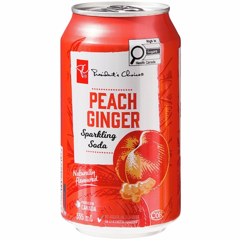 President's Choice Peach and Ginger Sparkling Soda 12 Pack
