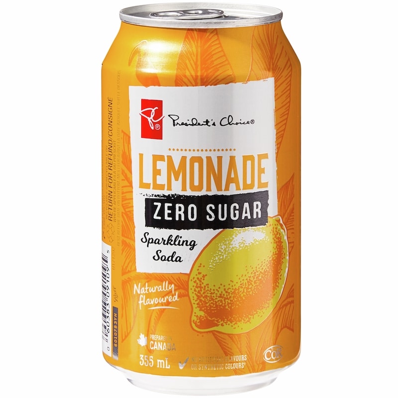 President's Choice Zero Sugar Lemonade Sparkling Soda 12 Pack