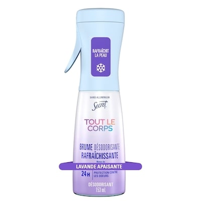 Secret Brume désodorisante rafraîchissante pour tout le corps, lavande relaxante, sans aluminium 153 ml, 12,41 $/100ml