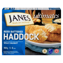 Janes Beer Battered Haddock 450 g, $3.11/100g