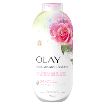 Olay Fresh Radiance Body Wash with Essence of Rose Water and Sweet Nectar, Vitamin B3 and Antioxident Blend 650 ml, $2.08/100ml