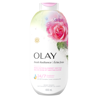 Olay Nettoyant pour le corps Éclat frais avec essence d’eau de rose et de nectar sucré et mélange de vitamine B3 et d’antioxydants 650 ml, 2,08 $/100ml