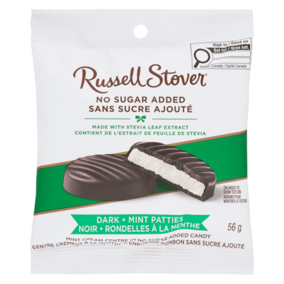 Russell Stover Centre crémeux à la menthe à enrobage bonbon sans sucre ajouté noir rondelles à la menthe 56 g, 7,13 $/100g