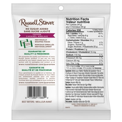 Sachet de Caramel croquant (toffee) sans sucre ajouté