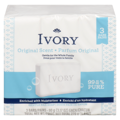 Ivory Gentle Bar Soap, Original Scent, 3 Pack 270 g, $1.48/100g