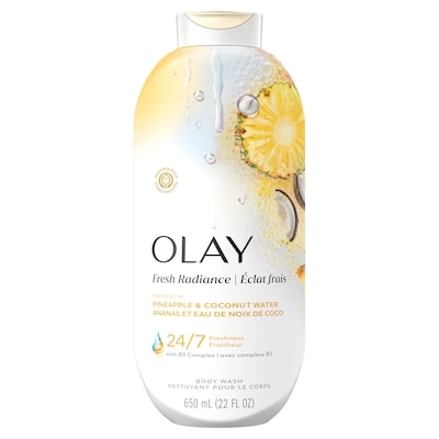 Olay Nettoyant pour le corps Éclat frais avec essence d’ananas et d’eau de coco et mélange de vitamine B3 et d’antioxydants 650 ml, 1,60 $/100ml