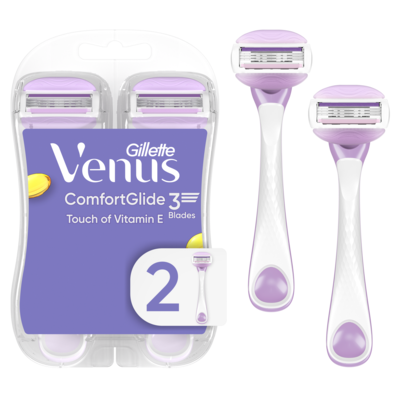 Gillette ComfortGlide Touch of Vitamin E, Disposable Razor for Women, 3 Blades, Water-Activated Moisture Bars, 2ct 2 ea, $7.00/1ea