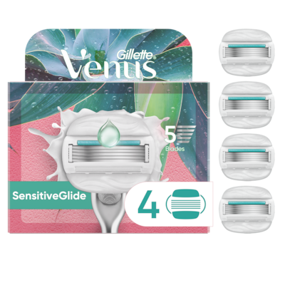 Gillette SensitiveGlide Women’s Razor for Sensitive Skin, 4 Refill Razor Cartridges, Aloe Bloom Scented 4 ea, $7.50/1ea