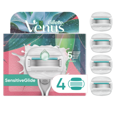 Gillette Rasoir GlisseSensible pour femmes pour peau sensible, 4 cartouches de rechange, parfum Floraison d’aloès 4 ea, 7,12 $/1ch