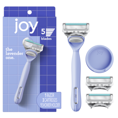 Joy lavender razor for women, shave kit with 1 handle + 3 razor blade refills, includes shower holder 1 ea, $25.99/1ea
