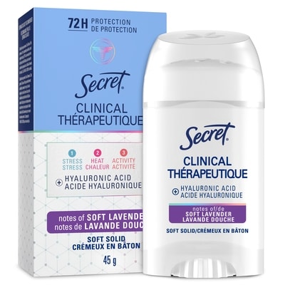 Secret Antisudorifique et désodorisant Thérapeutique avec acide hyaluronique, crémeux en bâton, Lavande douce 45 g, 25,53 $/100g