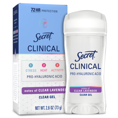 Secret Clinical Antiperspirant Deodorant for Women, 72HR Sweat & Odor Protection, Pro-Hyaluronic Acid, Clear Gel, Clean Lavender 45 g, $25.53/100g