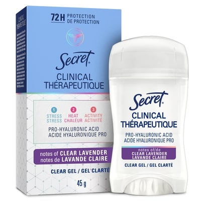 Secret Antisudorifique et désodorisant Thérapeutique avec acide hyaluronique pro, gel clarté, Lavande pureté 45 g, 25,53 $/100g